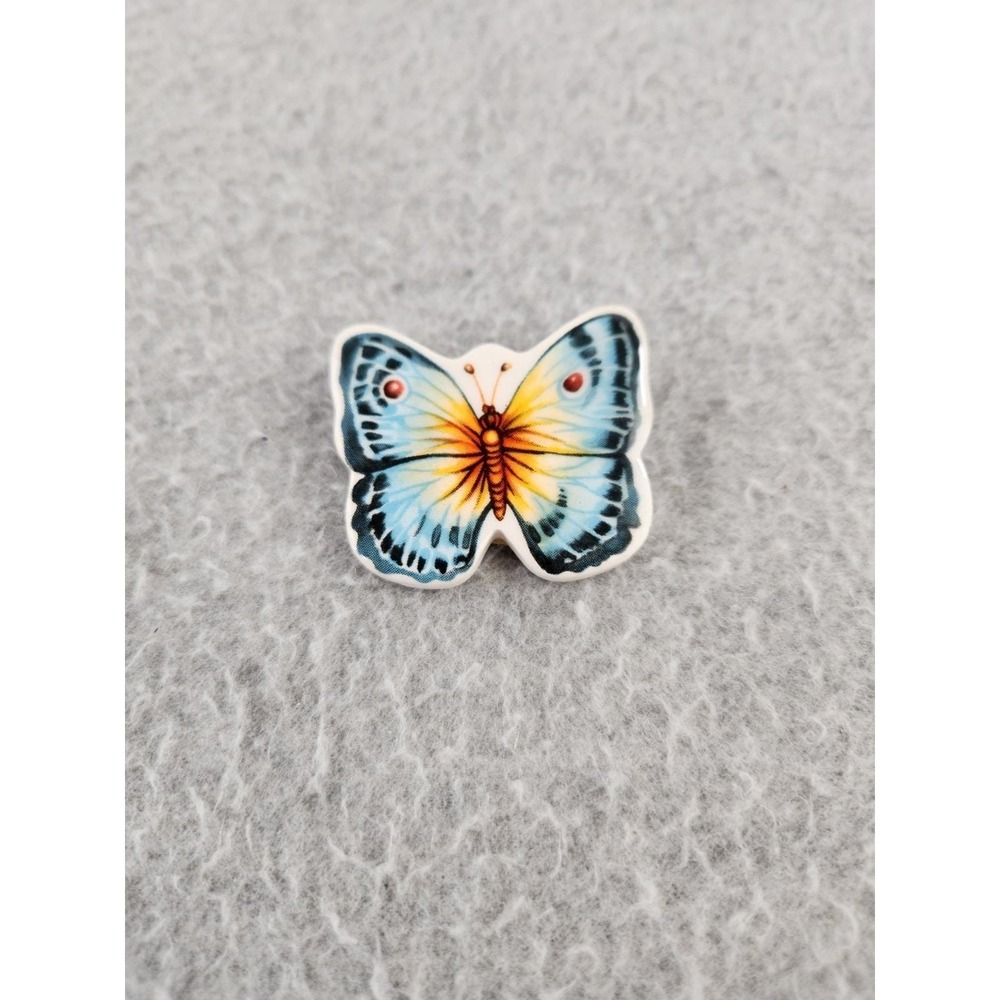 Vintage Russ Blue Butterfly Pin Ceramic Enamel Brooch Decoration Pinback Sticker